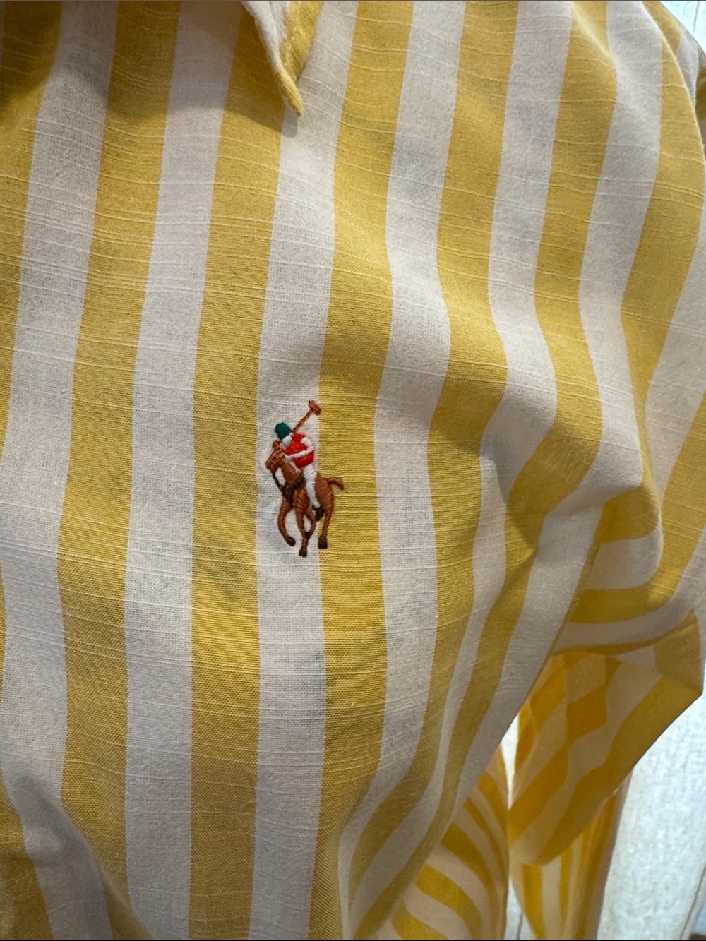 Ralph Lauren Yellow & White Vertical Stripe Button-Down Shirt factory defected. - Picture 2 of 7